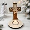 Desktop Decorative Crafts Wooden Candle Holder, Praying Angel Tabletop Tealight Stand, Religious Christmas Atmosphere Supplies Candlestick for Mantel,