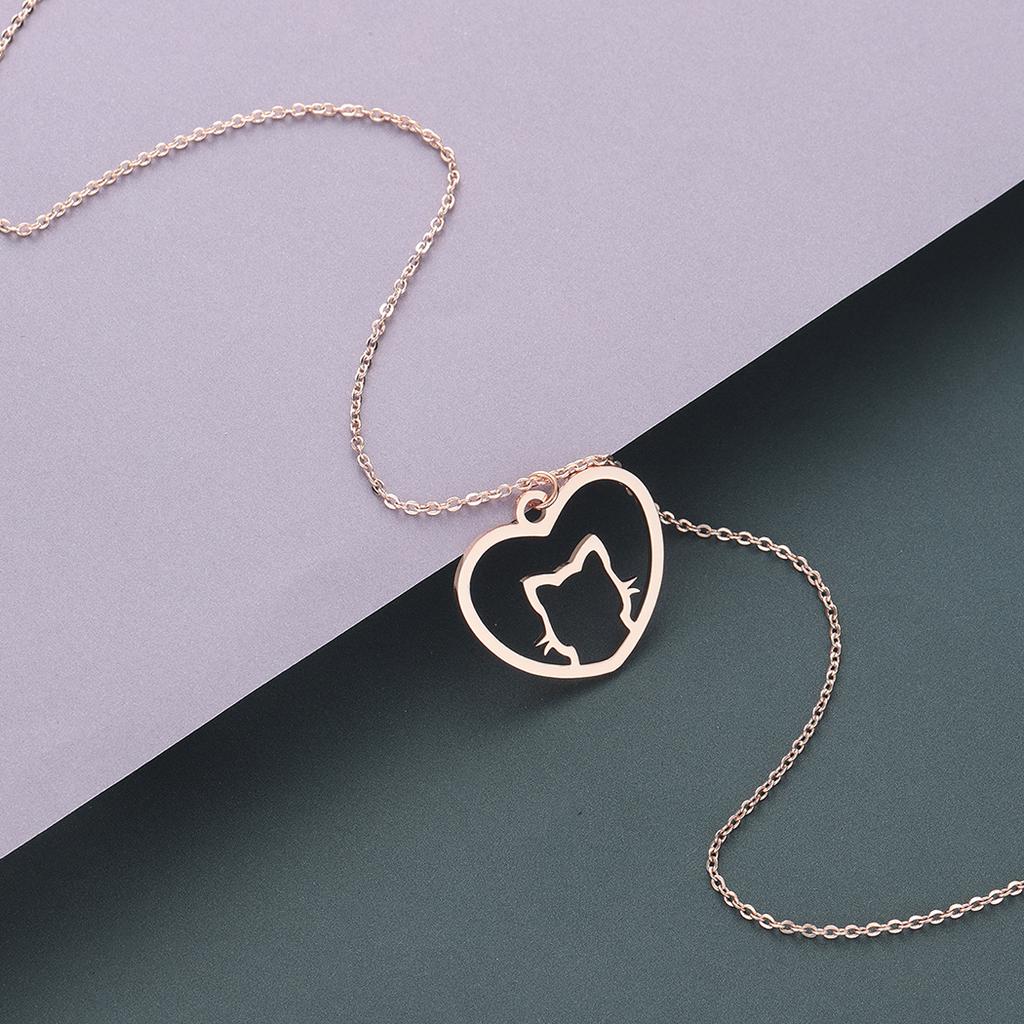 Kinitial Cute Cat Love Heart Pendants & Necklaces Classic Animal Necklace Fashion Gifts for Women Girl Birthday Party Jewelry