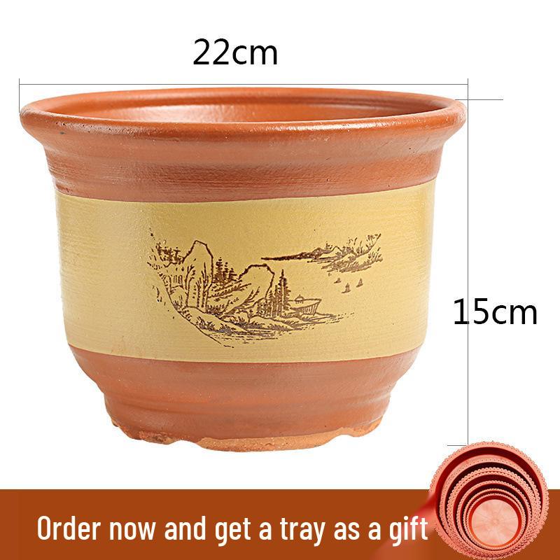 Extra Large Ceramic Clivia Terracotta Flower Pot - Breathable Purple Clay Bonsai Planter with Free Shipping