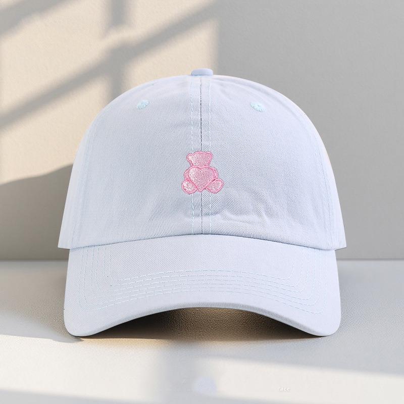Love Bear Embroidered Baseball Cap Women's Versatile Soft Top Face Small Shade Peaked Cap Wide Brim