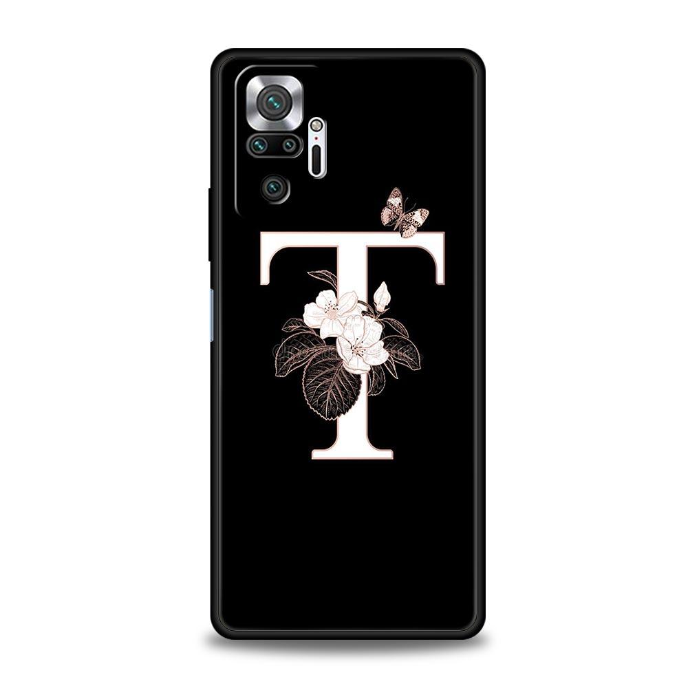 Phone Case Cover for Redmi 14C 10C Note 15 14 13 12 10 11 Pro Plus K40 Soft TPU Shockproof Fundas Shell Flowers Initial Letter