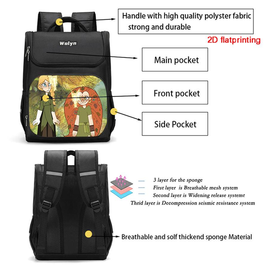 Schulrucksack mit mehreren Fächern, Geeignet für Jungen, Großer Cartoon-Wolfwalkers-Rucksack, Strapazierfähiger Kinderrucksack für 6-10
