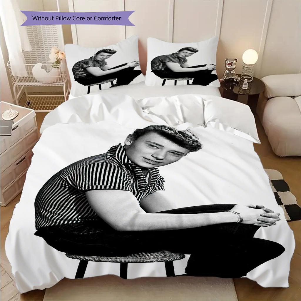 Johnny Hallyday Retro Poster bedding, duvet cover, pillowcase, home decoration, birthday gift (1 * duvet cover+2 * pillowcase, coreless)