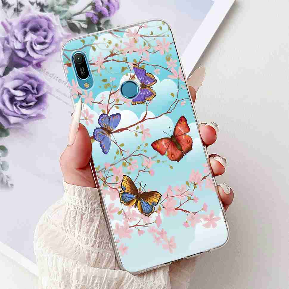 Pour Huawei Y6 2019 MRD-LX1F Coque Fleurs d'Été Silicone Souple TPU Cover Pour Huawei Y6 Prime 2019 6.09" Coques Pare-chocs Mode Fille