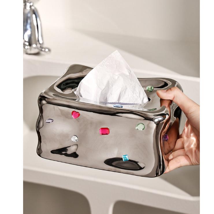 

Керамические коробки для салфеток с драгоценными камнями, внешний держатель для салфеток, чехол для дома, гостиной, офиса, стола, декоративная бумажная крышка