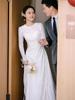 Abito da Sposa in Pizzo Francese 1011 Nuovo Sposa Atmosferico Semplice Manica Lunga Estiva Abito da Uscita Abito da Sposa con Strascico Piccolo