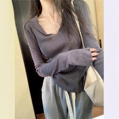 Chic Lapel Pure Desire Bottoming Shirt Women's Early Autumn Inner High-end Sweater Slim-fitting Long-sleeved Knitted Sweater Top