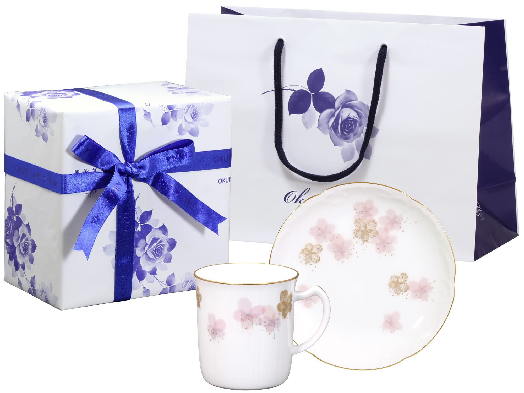 

Okura Pottery Art Store Sakura Series 3rd Edition Mug Individual Plate Made in Direct Exclusive Hatsumiyo Sakura & Set, Coffee/Tea Plate, Japan,