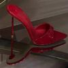 High Heels Pointed Fish Mouth Ultra-thin Heel Patent Leather Simple Cool Slippers New Wear Sexy Red Wedding Sandals Women