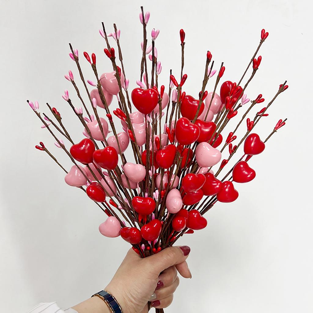 6 Stück Künstliche Herzbeeren Picks Valentinstagsfeiertag Dekorative Herzbeeren Stiele Zweige für