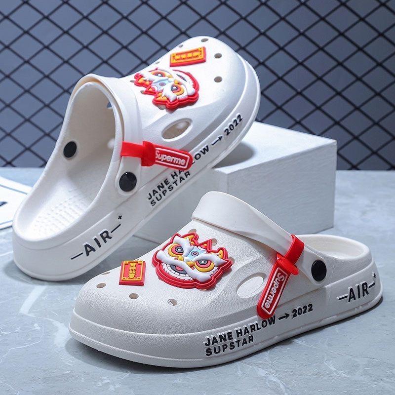 

Stitch Cave Shoes 2024 Summer New Ins Trendy Outerwear Versatile Anti slip Thick Bottom Beach Headover Slippers for Men 44-45