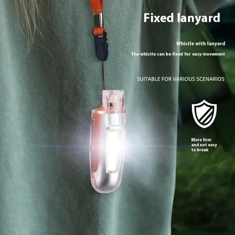 Security Whistle LED Flashlight USB Rechargeable Portable Flashlight with 3 Modes COB Whistle Torch Outdoor Safety Warning Light