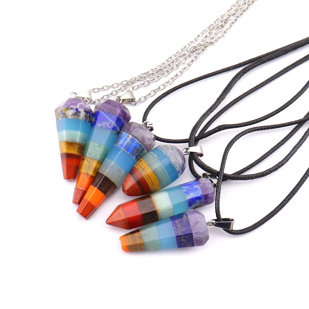 Seven-Color Natural Crystal Stone Pendant Necklace N772