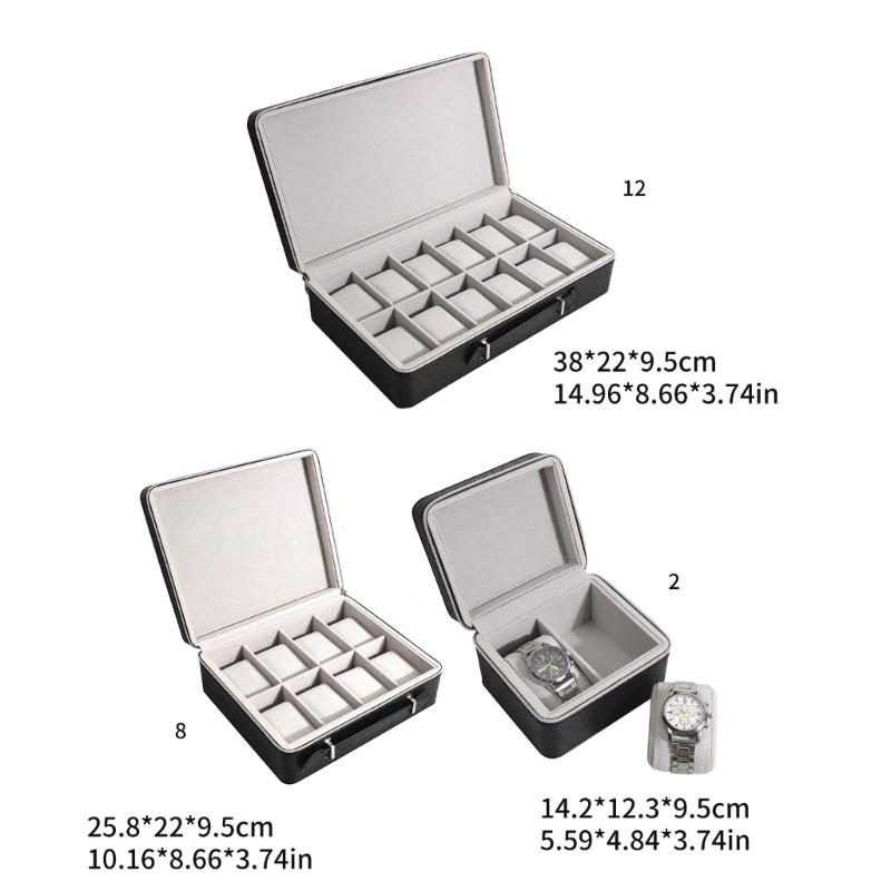 Watch Box Organizer 2/8/12 Slot Watch Case for Men Women Luxury Watch Display Showcase Leather Jewelry Storage Holder