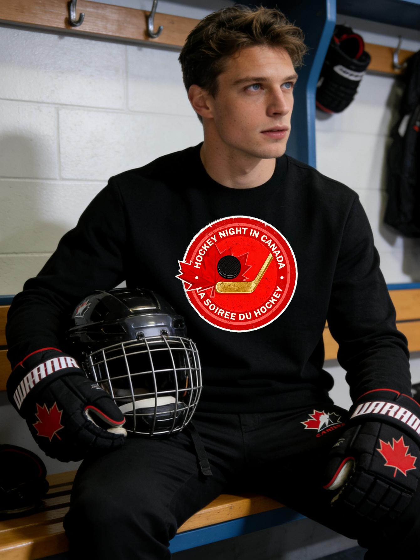 

Hockey Print Men s Relaxed Fit Polyester Crew Neck Sweatshirt Warm Lounge Wear XXL чорний