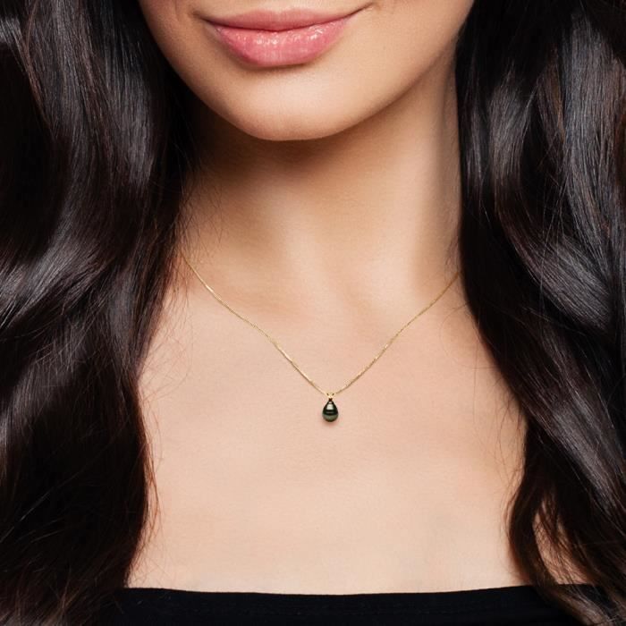 Pendentif - Compagnie Générale des Perles - V - Perle de Tahiti 8-9 mm - Or Jaune 18 Cts - Femme