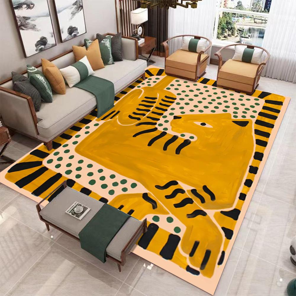 Large Realistic Tiger Floral Pattern Blue Living Room Carpet Decorative Indoor Area Rug Fit Gray Sofa Window Home Decoration Mat