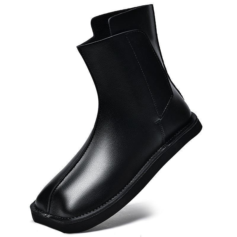 Men's Large Size High-Top Leather Boots: Fashionable Youth, Square Toe, Slip-On Chelsea Riding Boots (Sizes 45-47)