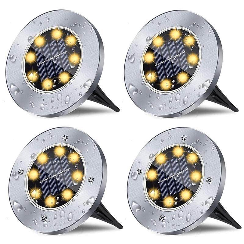 4PCS Solar Ground Lights Waterproof Solar Lights Outdoor Garden Solar Disk Lights 8LED Ground Lights for Landscape Pathway Yard