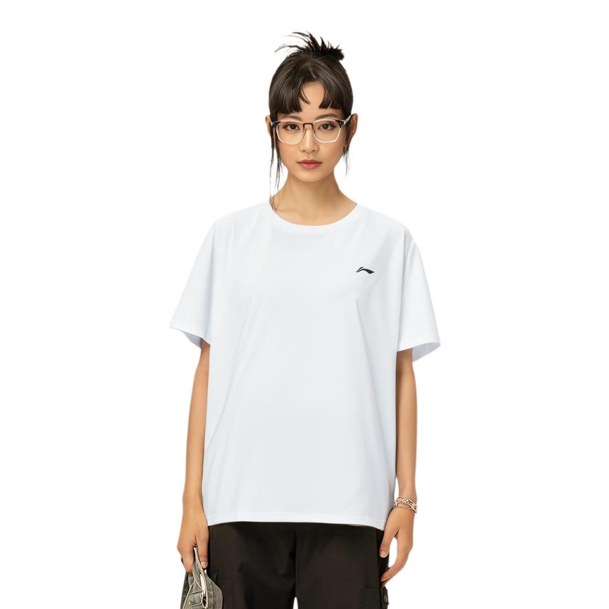 Li-Ning Einfarbiges Schnelltrocknendes Atmungsaktives Rundhals-Kurzarm-T-Shirt Damen Oberteile Blau YTSU154-4