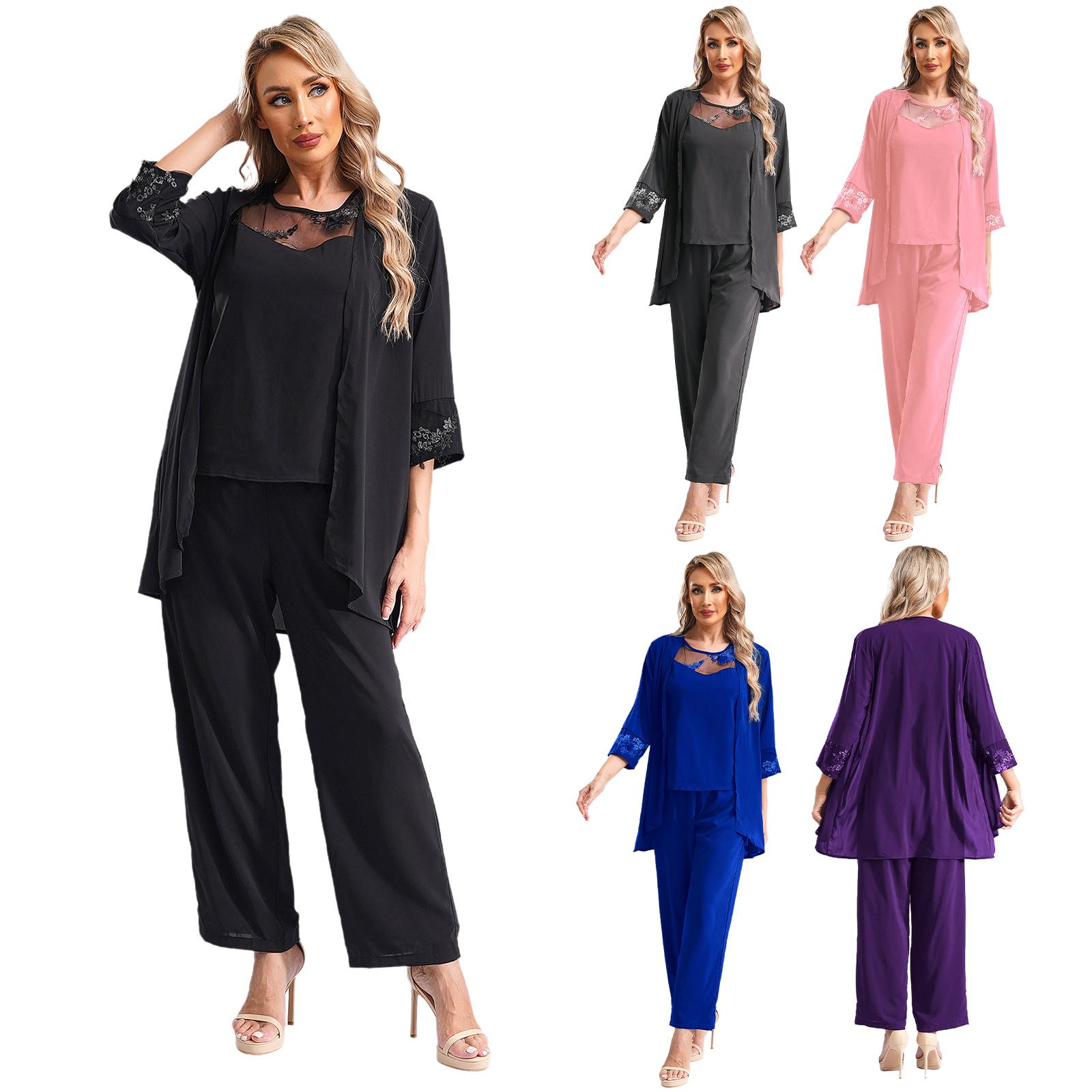 

Свадебные платья для гостей, наряд для женщин, элегантное кружевное шифоновое платье, повседневный уличный деловой костюм для встреч, комплект из 3 предметов