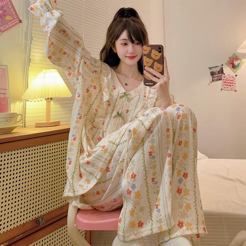 Primavera e Autunno Nuovo Set Pigiama da Donna Giapponese Homewear Ragazze Studentesse Cotone Nuvola Manica Lunga Taglia Plus Pigiama Homewear