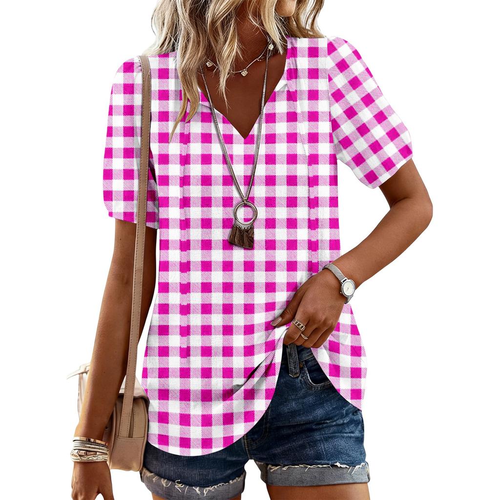 Women's Fashion Casual Checkered Print Top