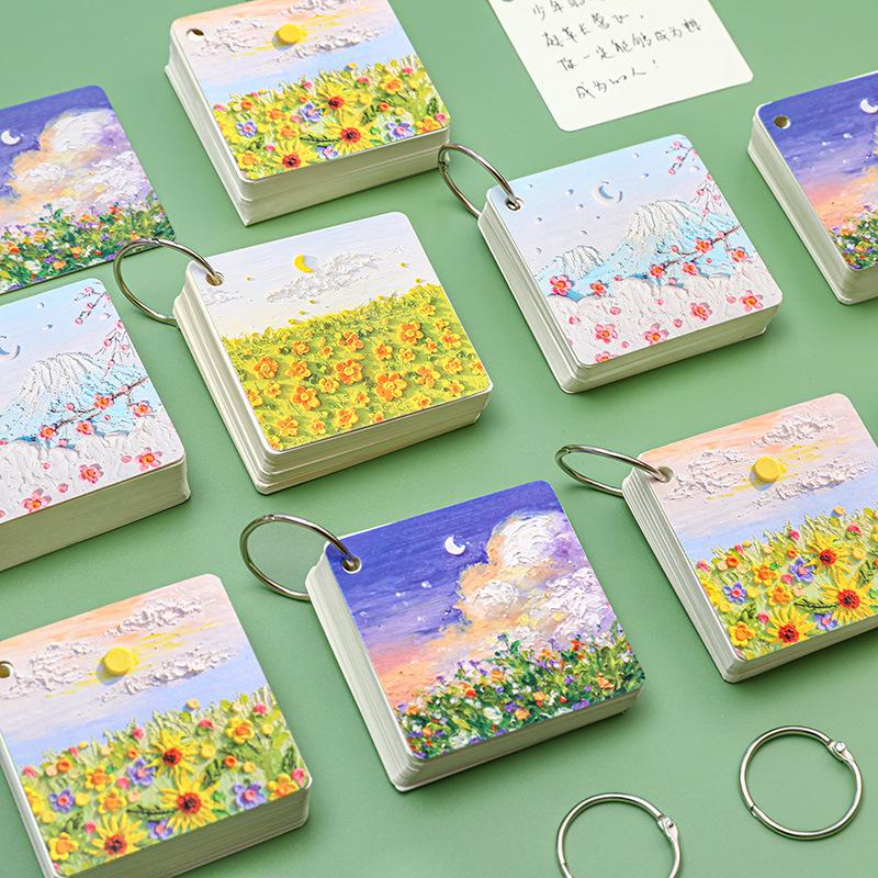 Iron Ring Notebook: Creative Landscape Oil Painting Memo Pad - Blank Stationery for Students