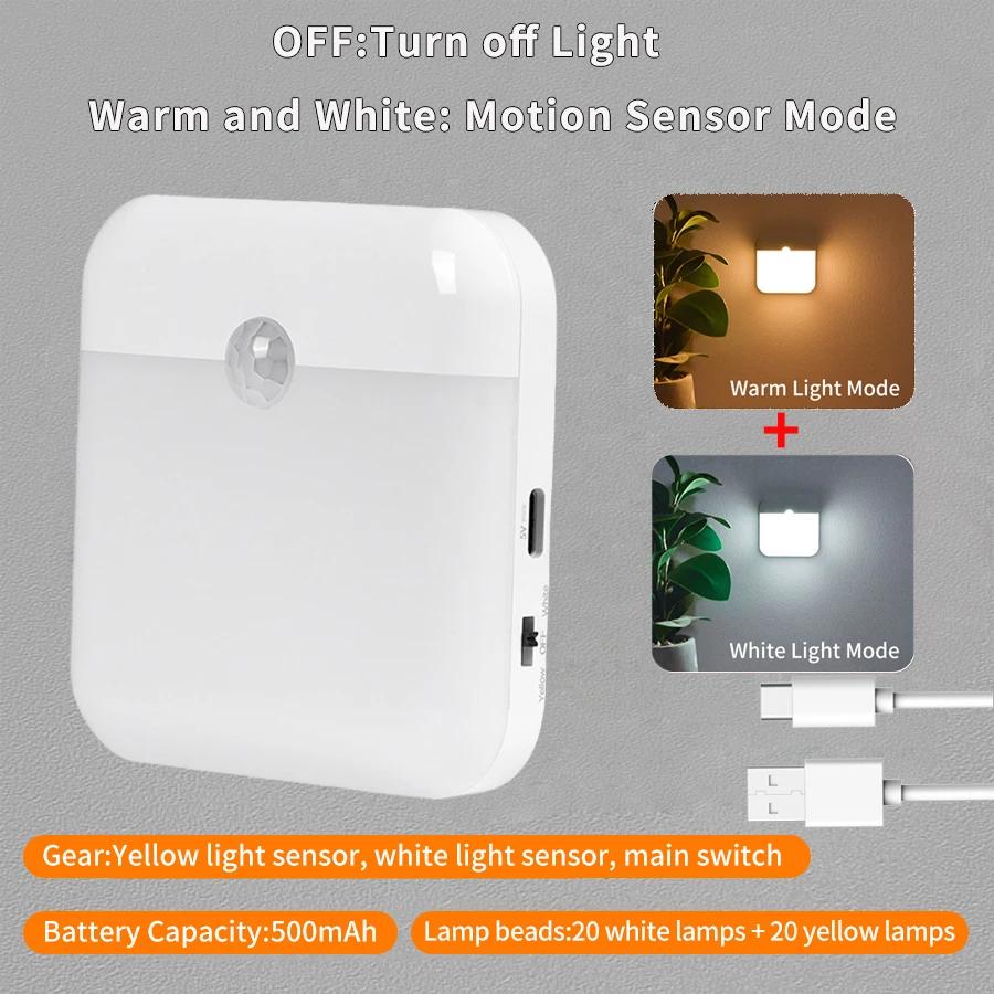 LED Motion Sensor Night Light Led Lamp With Switch Rechargeable Inductor Lights Room Decoration Stairs Closet Indoor Lighting