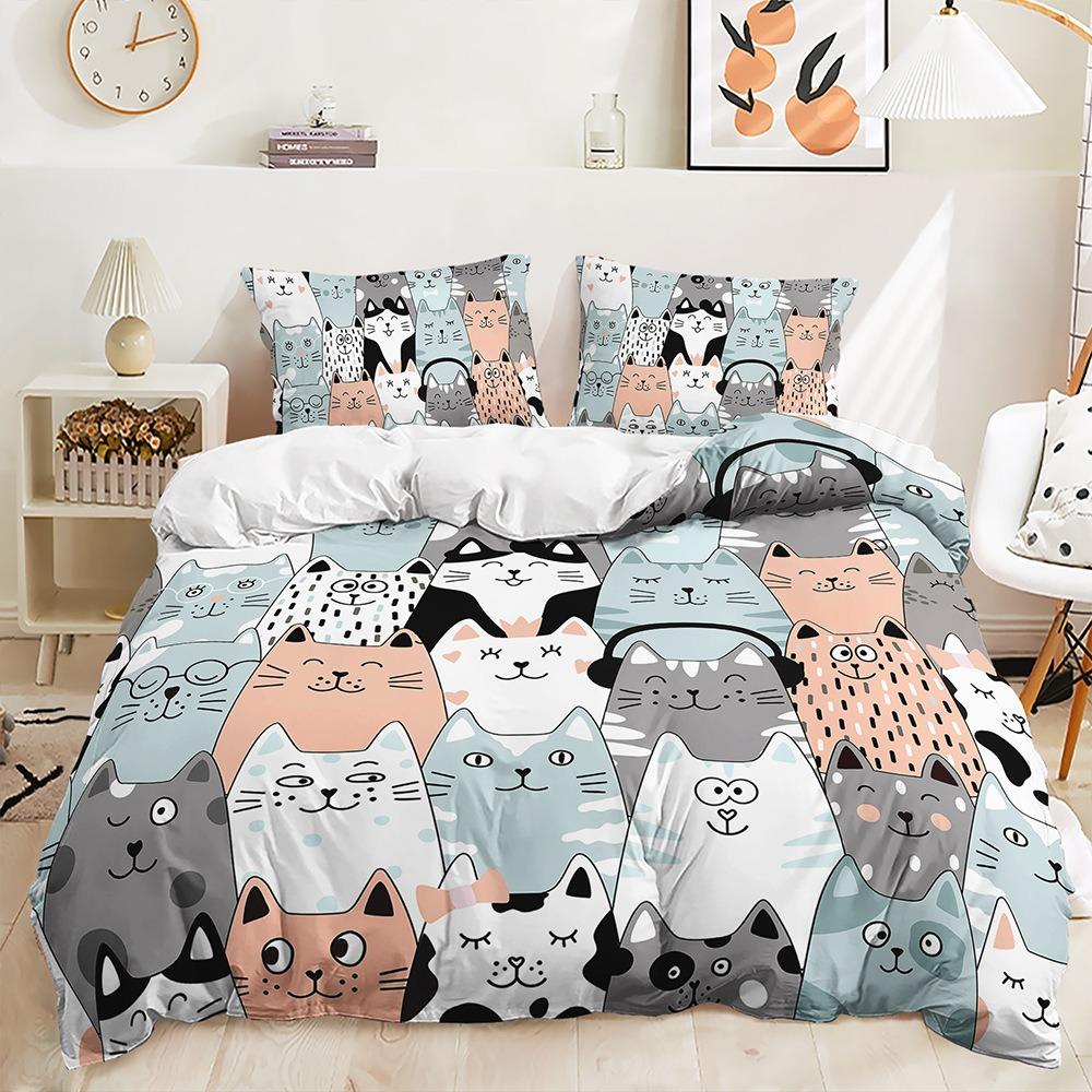 2 Cartoon Dog Duvet Cover Pillowcase Cat Bedding Set Adult Boy Girl Bedroom Decoration Children Gift Single Double Large Size