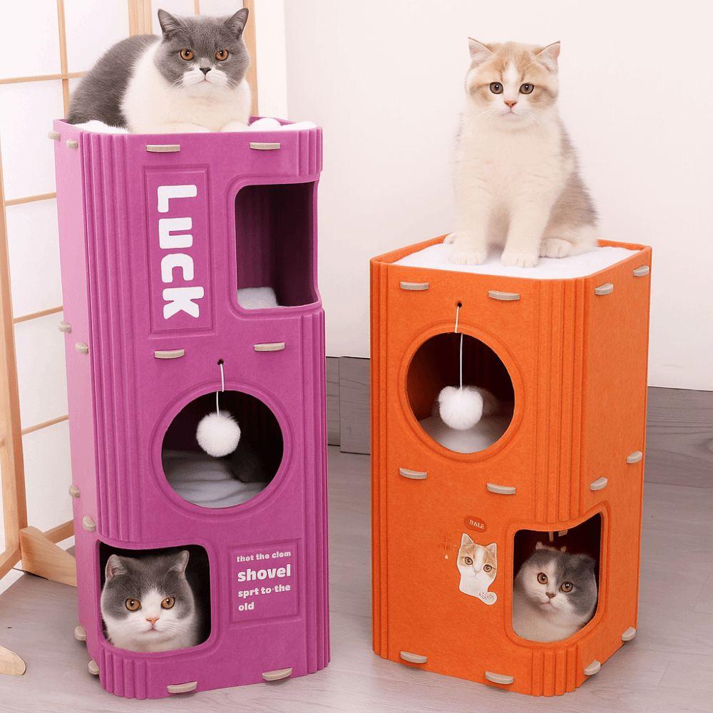 All-in-one Cat Bed 2 Floors/3 Floors Cat Scratching Post Fun Cat Castle House Four Seasons