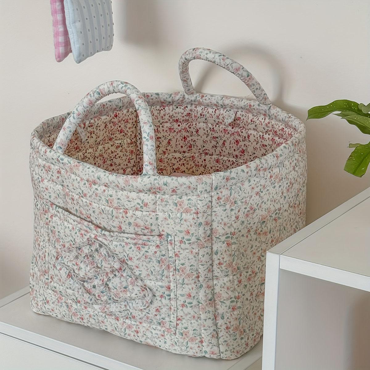 Vintage floral fabric laundry basket high appearance level large capacity storage basket folding portable storage basket зелёный 3760₽