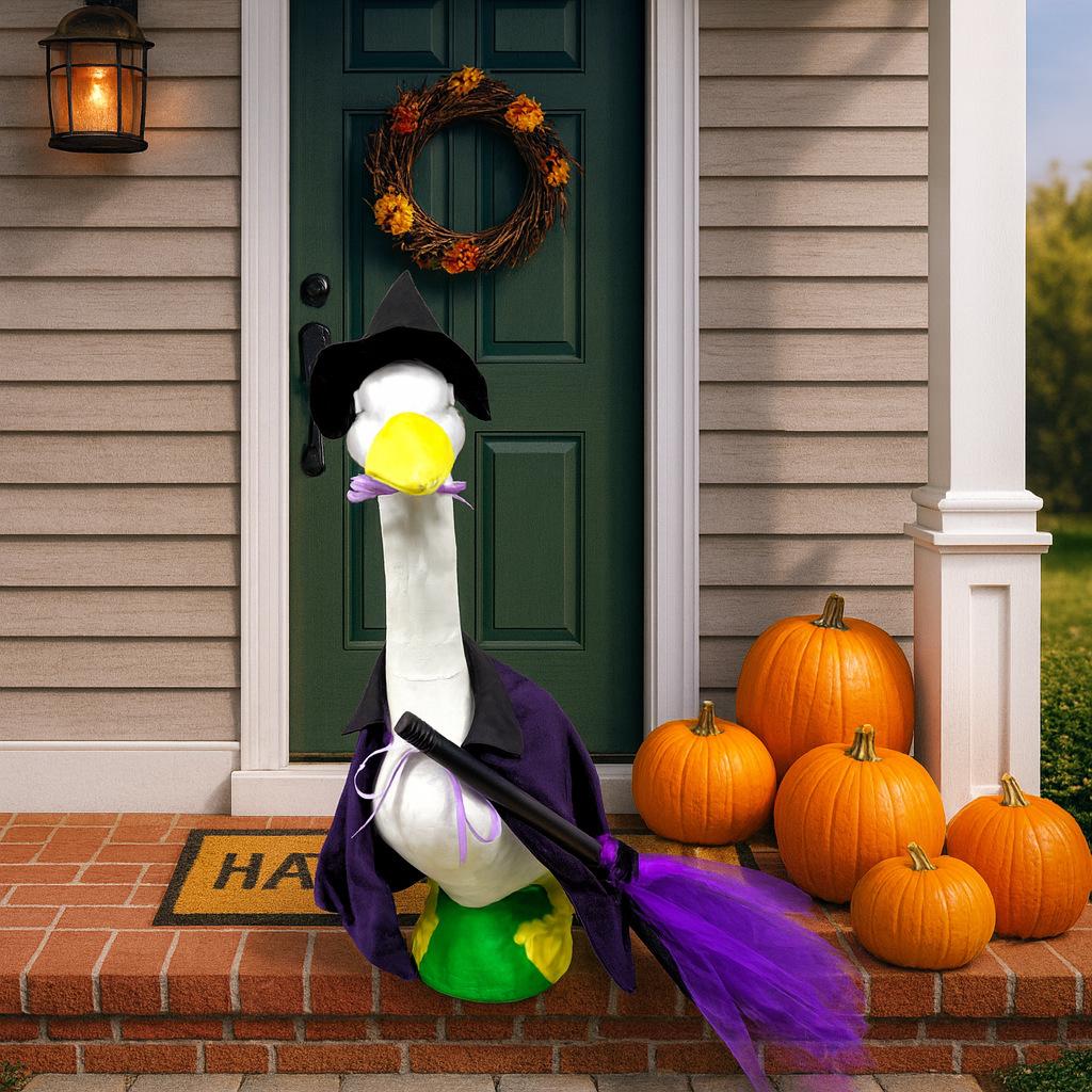Porch Goose Halloween Purple Velvet Witch Cloak with Broomstick for Dogs