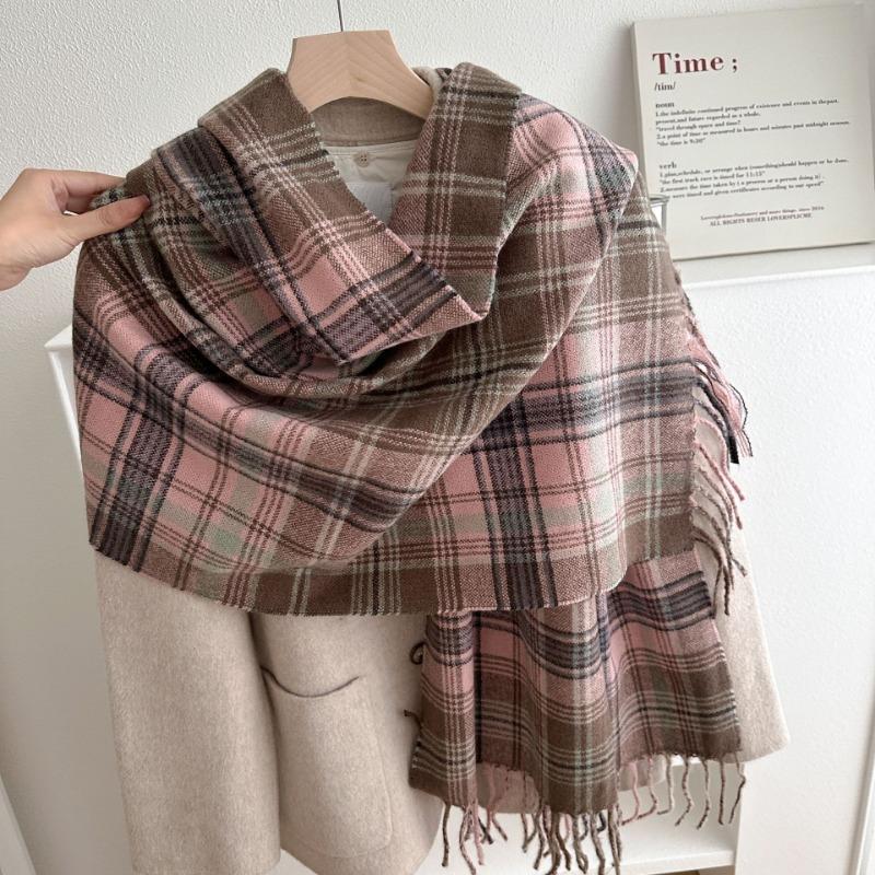 

Scarf women s winter new pogue fringed thickened shawl high-end atmosphere versatile warm and cold scarf 67-180CM розовый