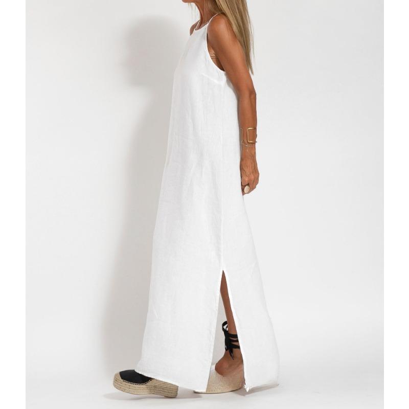 Fashionable and Casual Cotton and Linen Split Suspender Dress