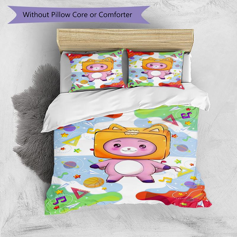 3pcs Lankybox Foxy and Rocky1 Pattern Bedding Set Duvet Cover Set Includes Duvet Cover &pillowcases, Perfect All Season Bedroom Decoration & Gift
