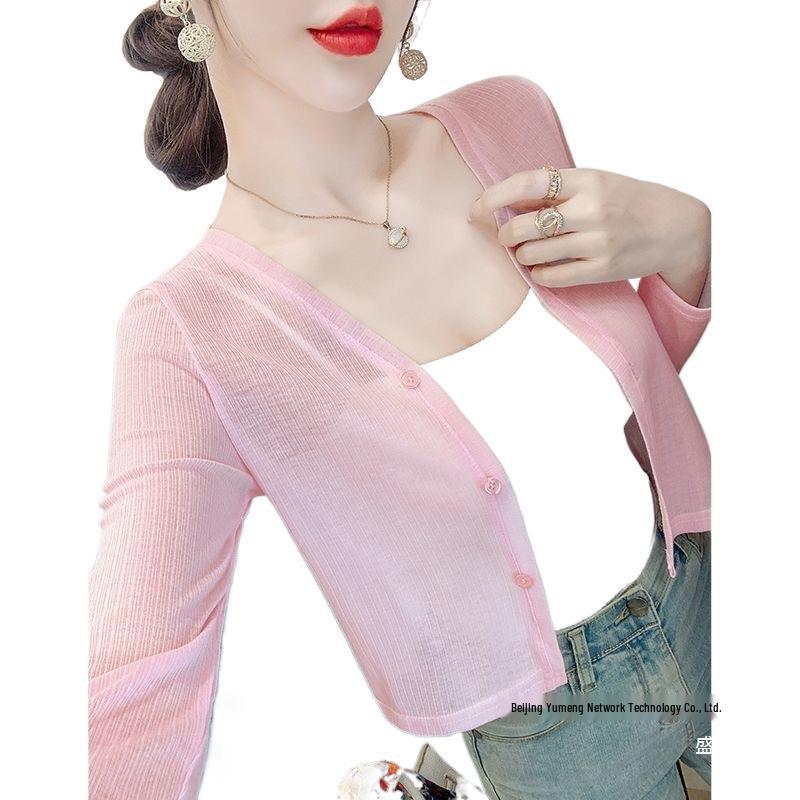 Summer Women's Knit Cardigan & Shawl Set with Long Sleeve and Suspender Dress