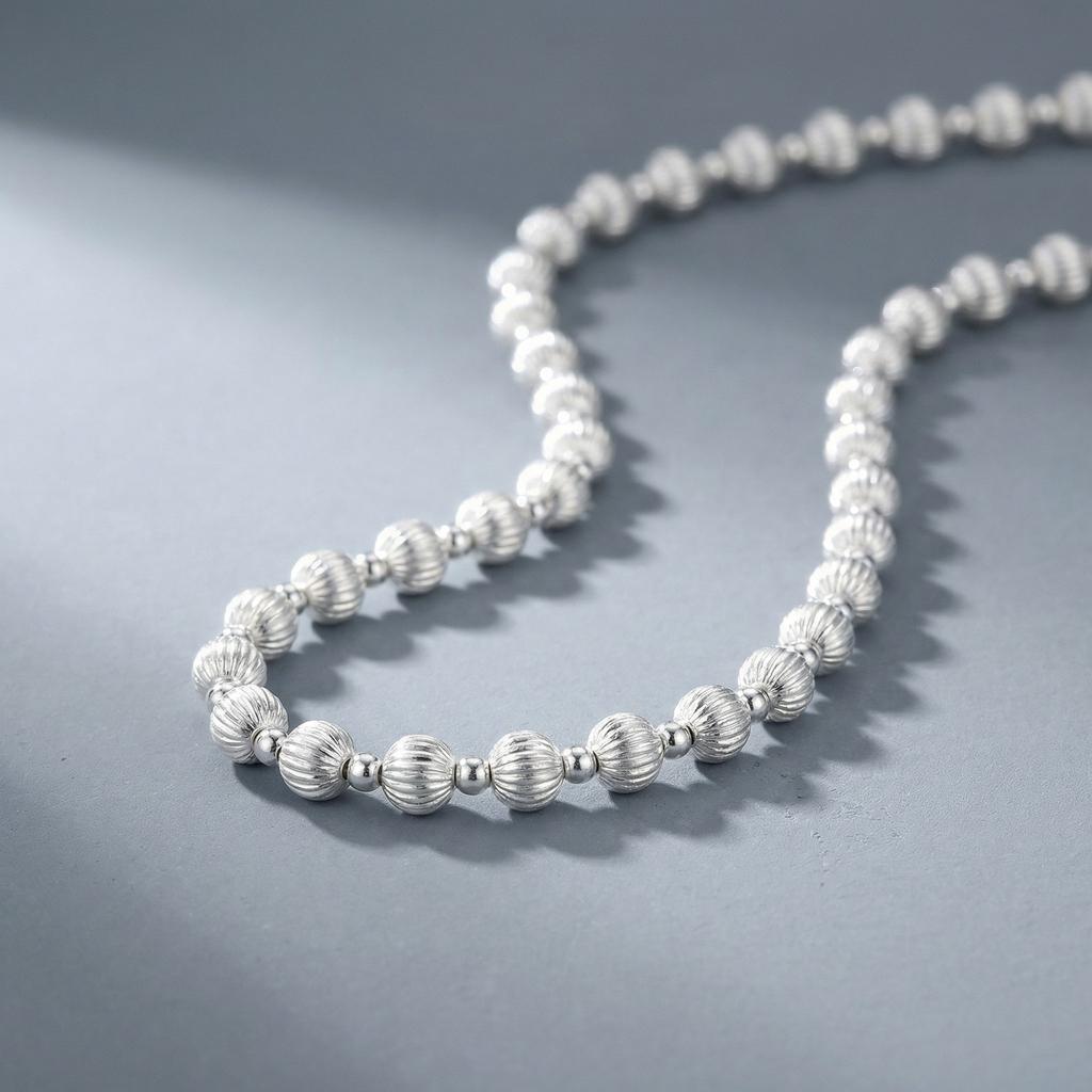 Silver Color Brushed Bead Bracelet Necklace for Women Beads Chain Bracelets Necklaces Simple Fashion Jewelry Gifts