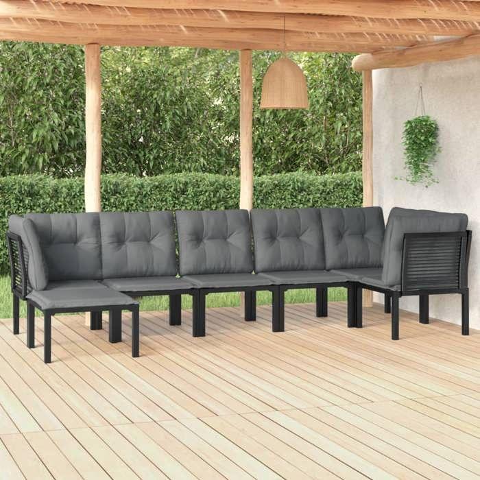 VidaXL Salon de Jardin 7 pcs, Ensemble de Meubles de Terrasse, Mobilier d'Extérieur, Chaise de Patio, Moderne, Noir et Gris 3187760