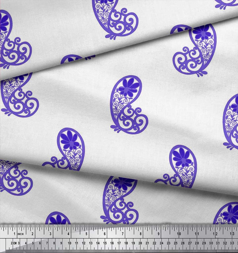 Soimoi Černá japonská krepová saténová tkanina Floral & Paisley Print Fabric v metrech 42 palců