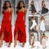 Elegant Women Sleeveless Ruffle Asymmetric Cocktail Long Maxi Sun Dress For Summer