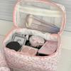 Vintage Pink Floral Women's Cosmetic Bag Large Capacity Toiletry Makeup Storage Pouch Handbag Ladies Zipper Quilted Clutch Bag