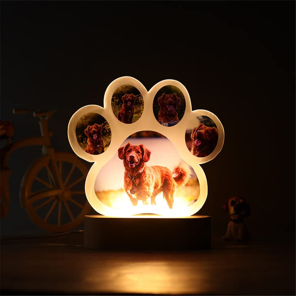 Custom Dog Paw Photo Night Light Personalized Acrylic Pet Lamp Home Decor Pet Memorial Present For Dog Owners With Text