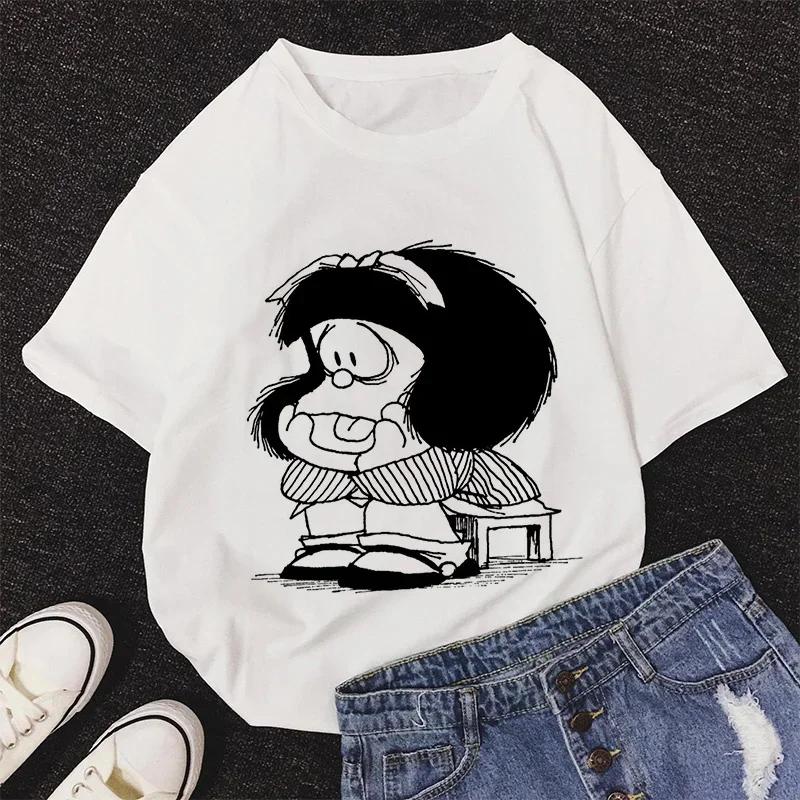 Mafalda Kawaii Graphic Print T-shirt Women Harajuku Aesthetic Pink Tops Y2k Casual Tshirt 2026 Newest Summer Fashion Female T Shirt