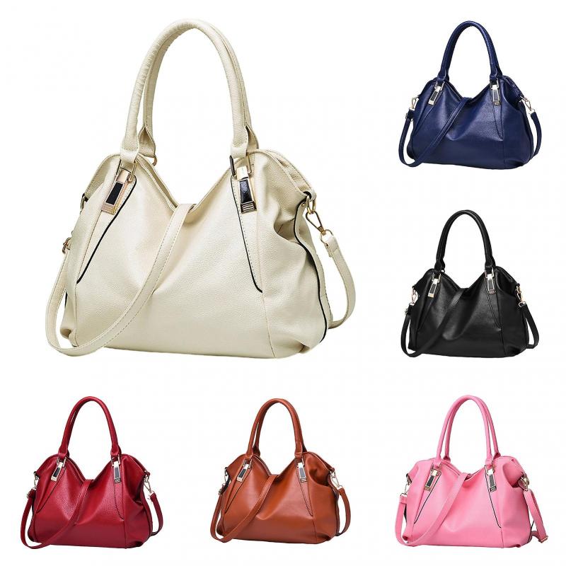 Women Handbag Faux Leather Large Capacity Colid Color Alloy Buckle Commute Smooth Lady Travel Crossbody Bag