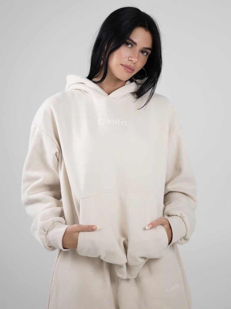 Popular Solid Color Embroidered Fleece Oversize Couple Hoodie Casual Loose Sweatpants Set