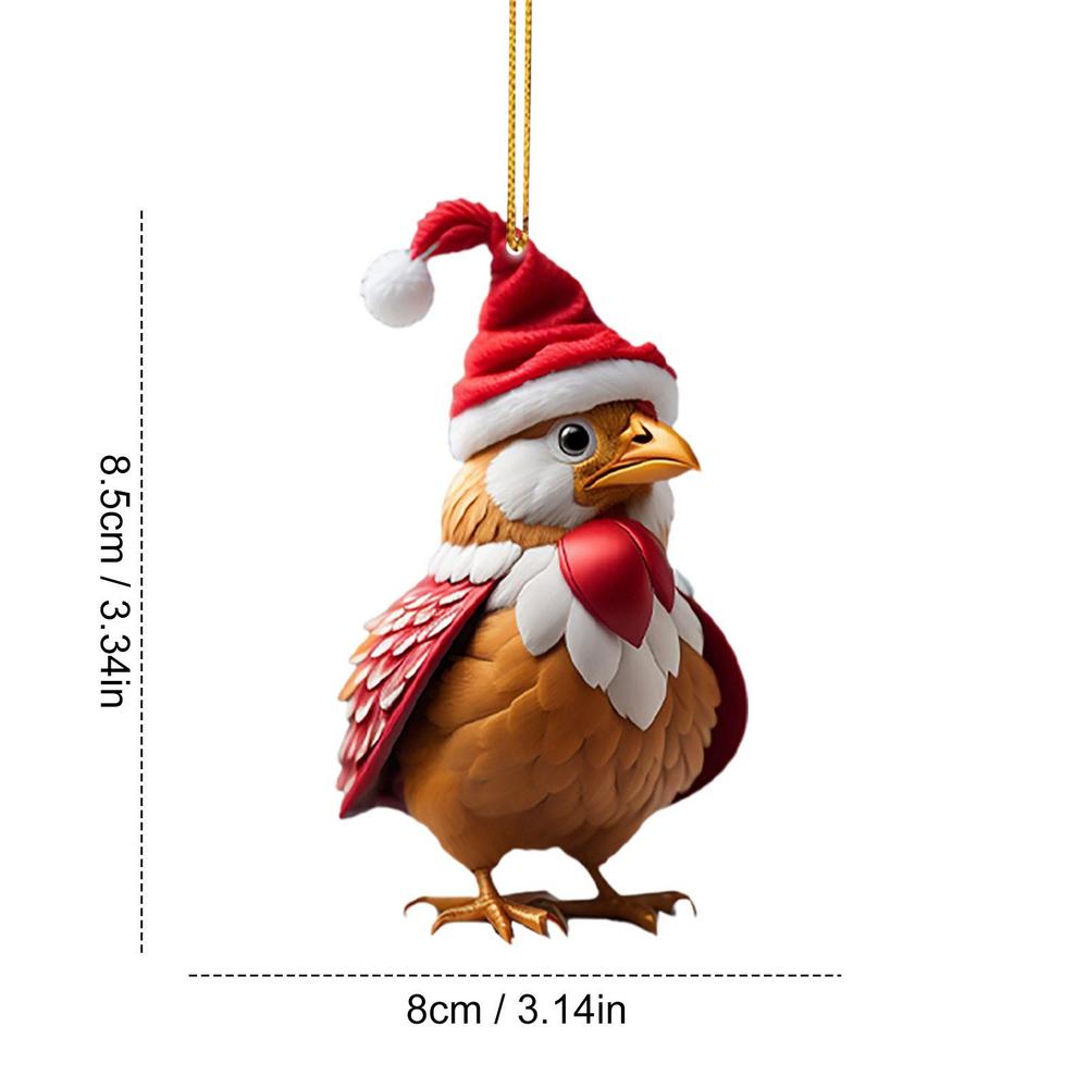 Funny Christmas Ornaments Acrylic 2D Cartoon Cute Christmas Rooster Rooster Ornament Funny Christmas Chicken For Living Rooms