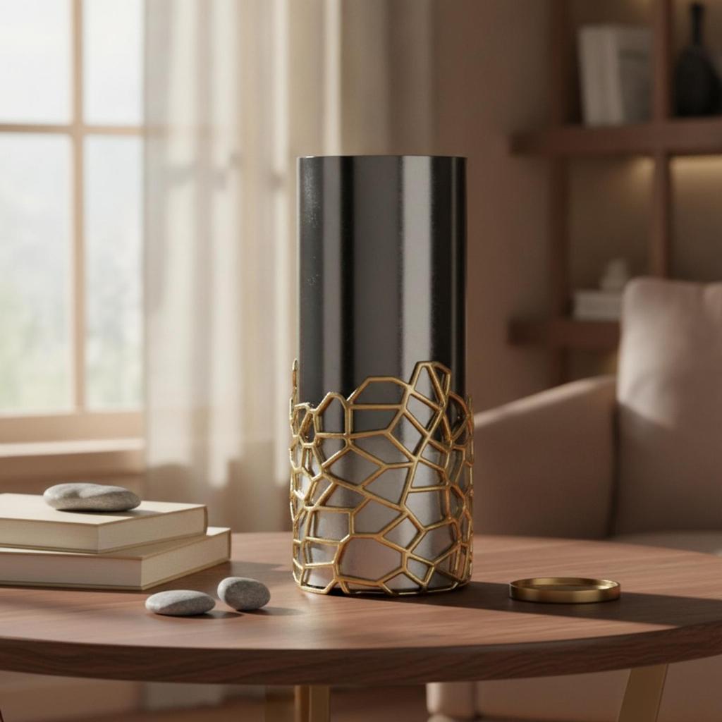 Cylindrical Vase Geometric Metal Metal-Like for Entryway, Dining Table