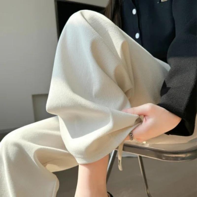 

Широкие брюки для женщин на осень и зиму, новые повседневные узкие брюки с высокой талией и драпировкой из хлопчатобумажной шерсти в европейском стиле, прямые брюки в пол S