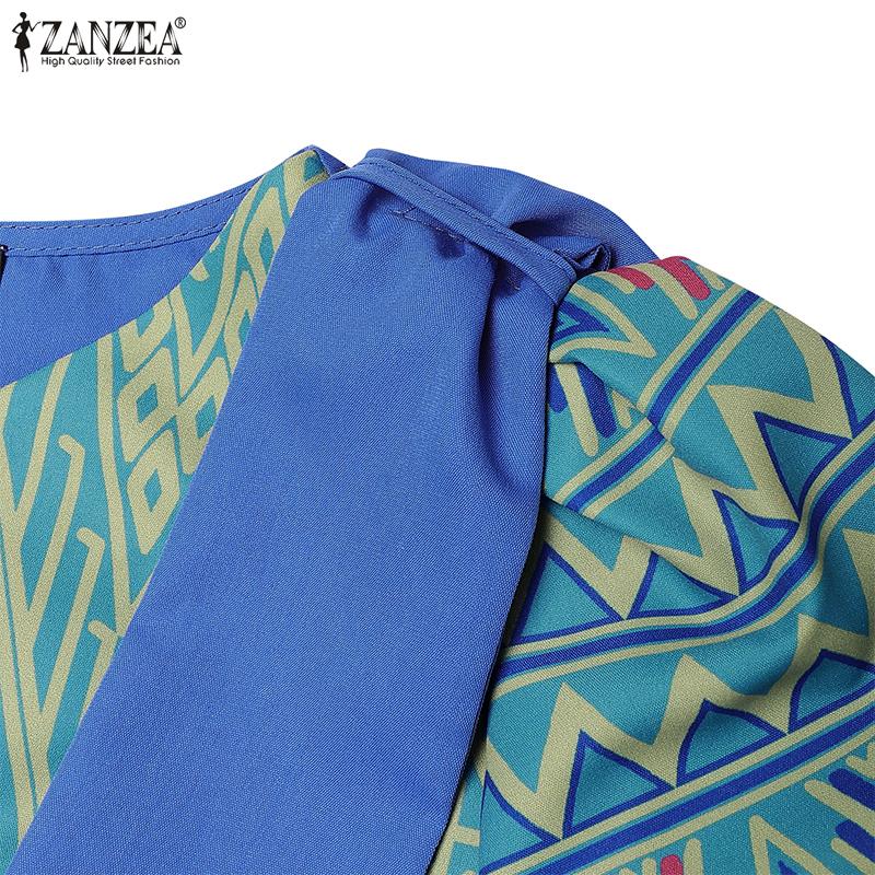 ZANZEA Women Print Patchwork Summer Casual Short Sleeve Sheath Dress